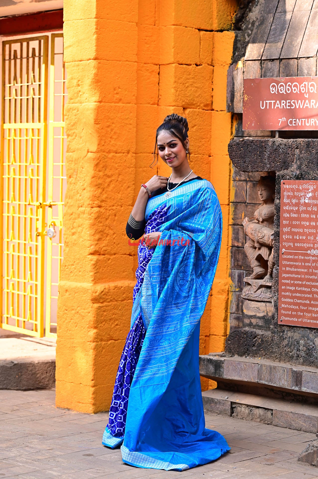 Blue Flowers and Kuthi Sambalpuri Silk Saree