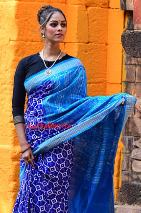 Blue Flowers and Kuthi Sambalpuri Silk Saree