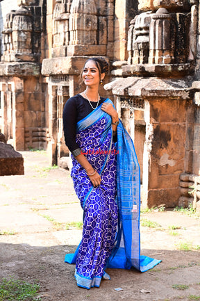 Blue Flowers and Kuthi Sambalpuri Silk Saree