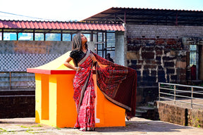 Red Coffee Chakra Pasapali Sambalpuri Silk Saree