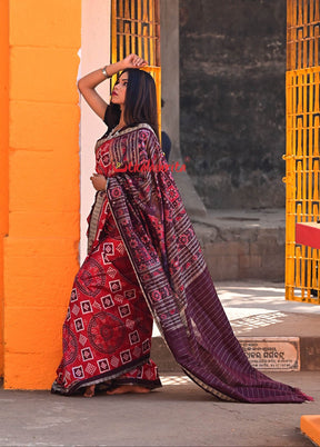 Red Coffee Chakra Pasapali Sambalpuri Silk Saree