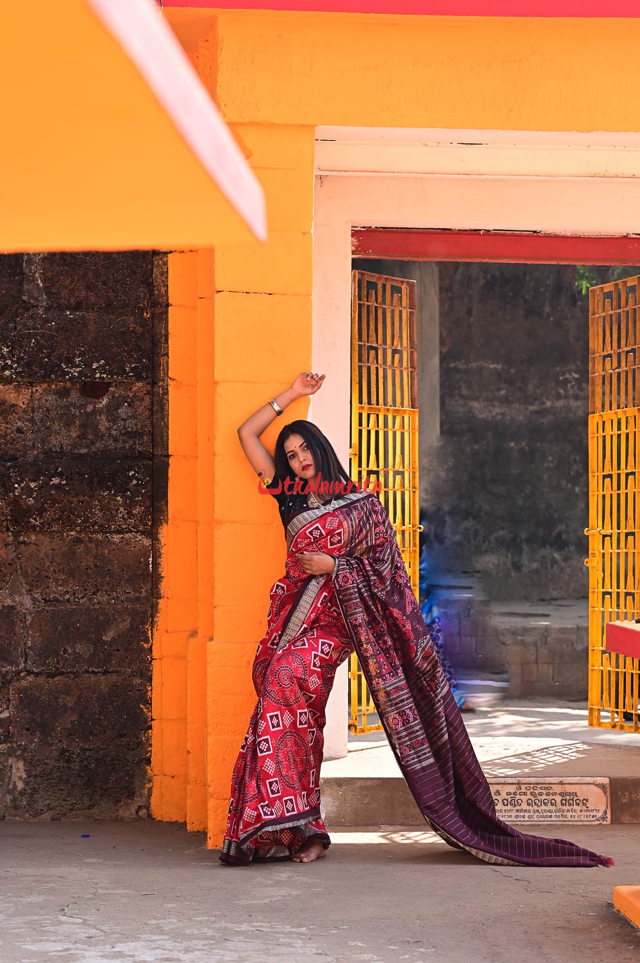 Red Coffee Chakra Pasapali Sambalpuri Silk Saree