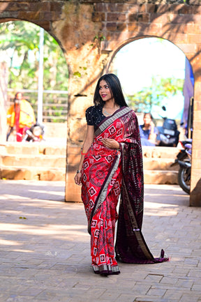 Red Coffee Chakra Pasapali Sambalpuri Silk Saree