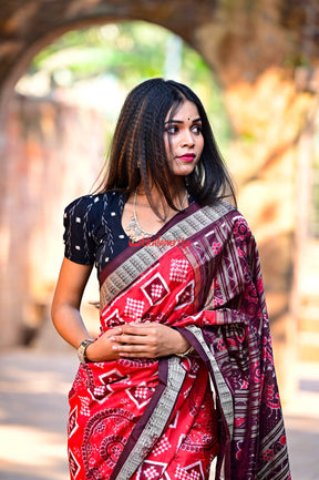 Red Coffee Chakra Pasapali Sambalpuri Silk Saree