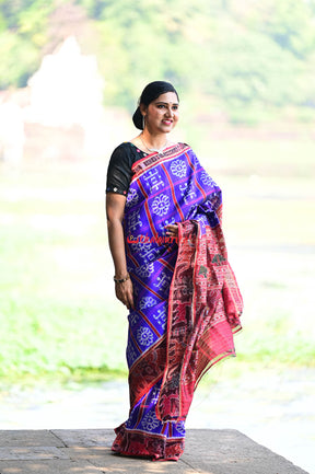 Blue with Animal Border Alpana Khandua Silk Saree