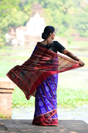 Blue with Animal Border Alpana Khandua Silk Saree