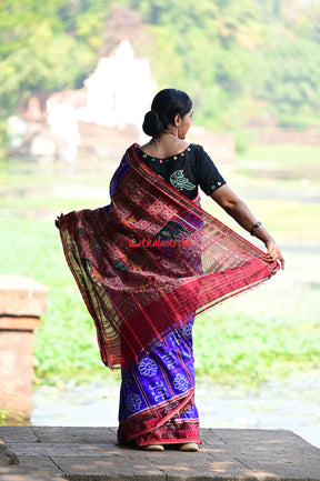 Blue with Animal Border Alpana Khandua Silk Saree