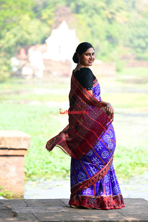 Blue with Animal Border Alpana Khandua Silk Saree