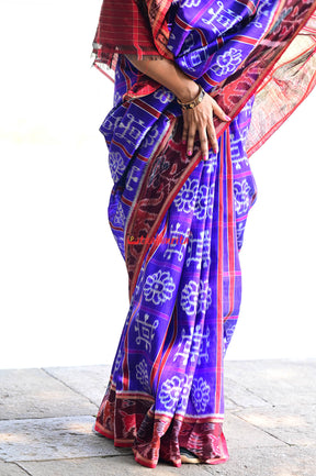 Blue with Animal Border Alpana Khandua Silk Saree