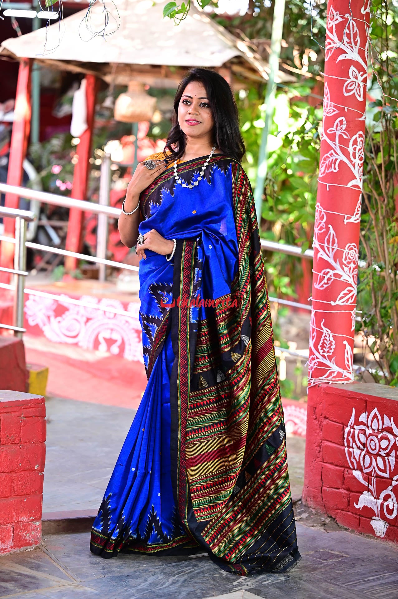 Electric Blue Dongria Silk Saree