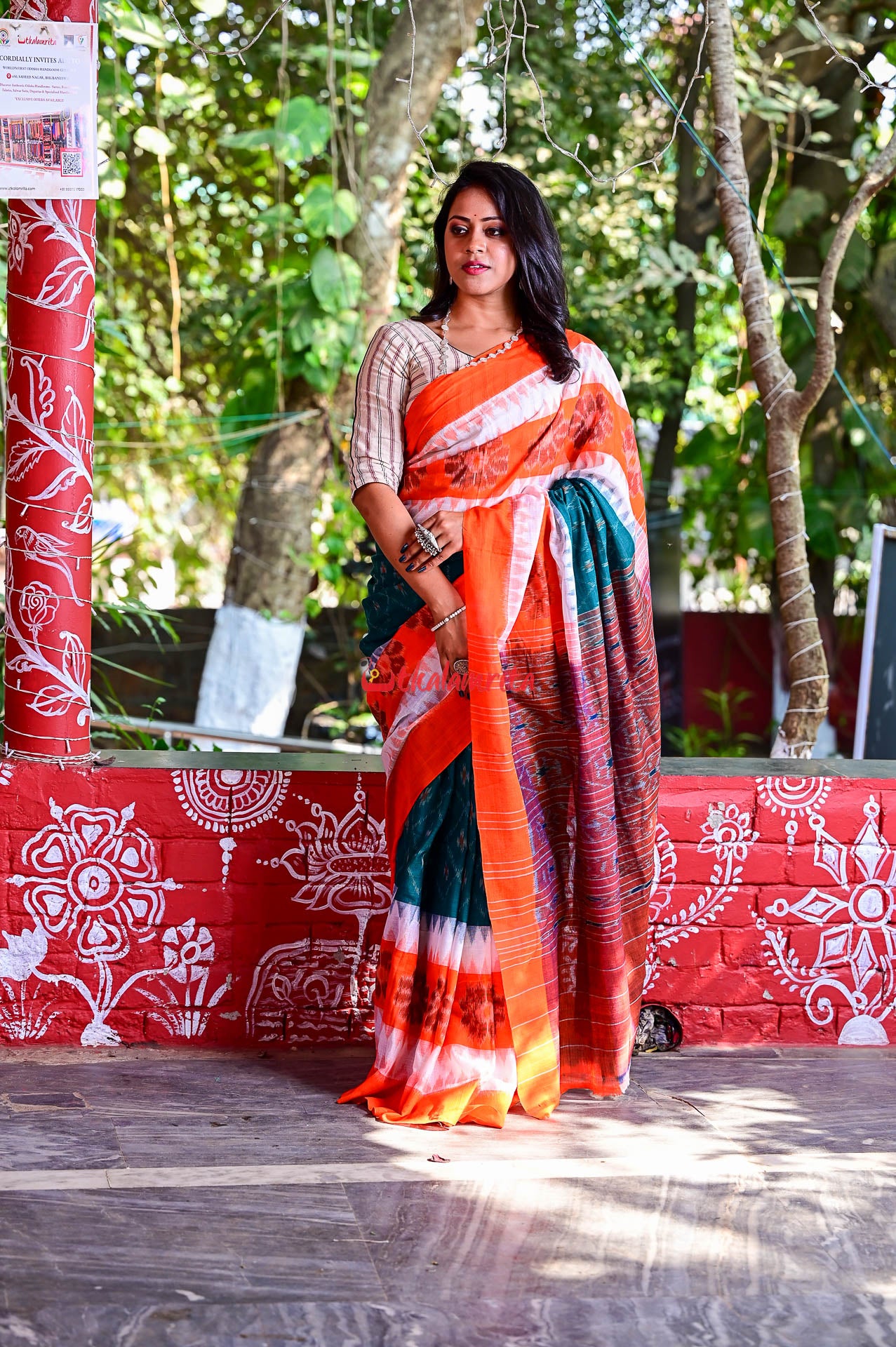 Triranga Bandha Khandua Cotton Saree