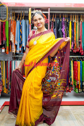 Yellow Maroon Mandira Gopalpur Tussar Saree