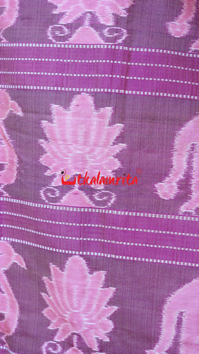 Natural Dye Pink Coffee Straight Lines Khandua Silk Saree