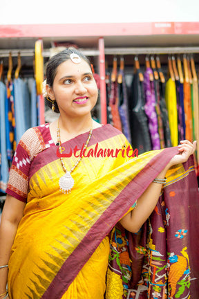 Yellow Maroon Mandira Gopalpur Tussar Saree