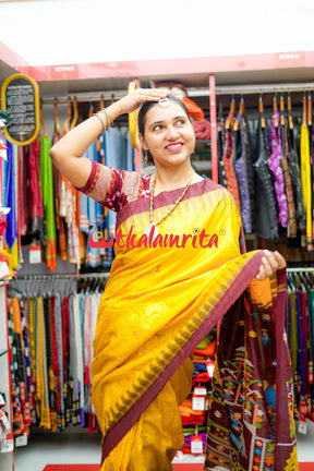Yellow Maroon Mandira Gopalpur Tussar Saree