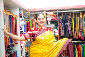 Yellow Maroon Mandira Gopalpur Tussar Saree