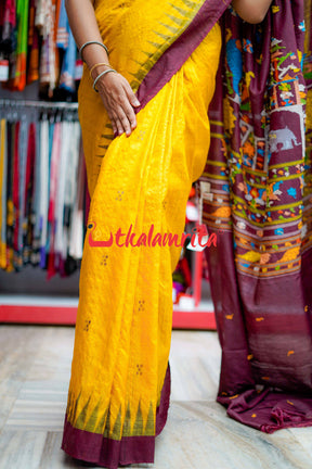 Yellow Maroon Mandira Gopalpur Tussar Saree