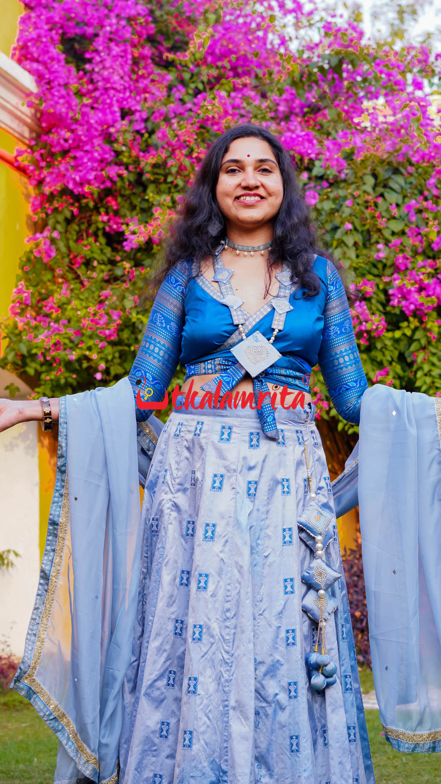 Metallic Blue Standing Tribal Silk Designer (Lehenga)