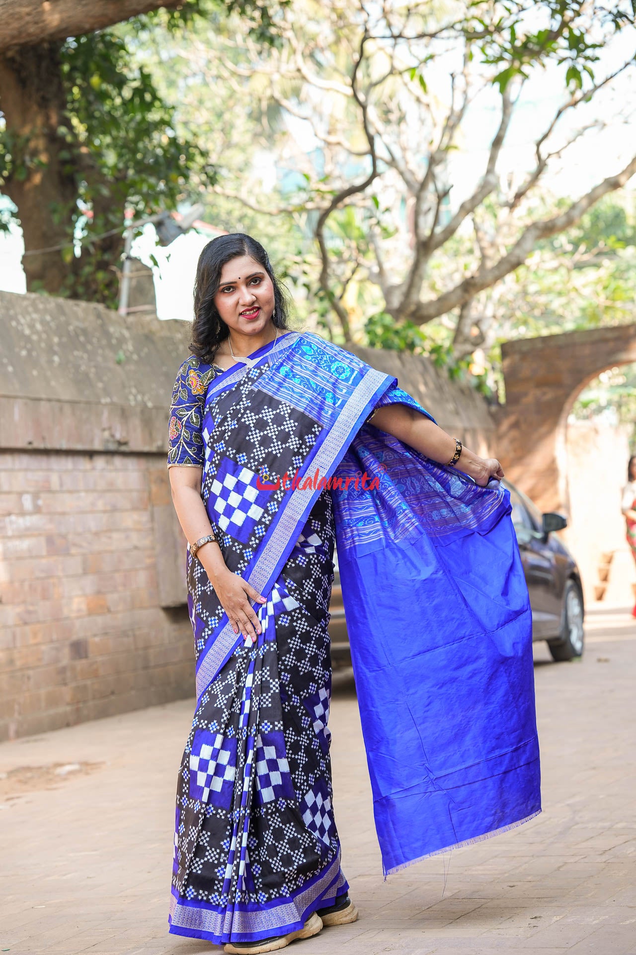 Blue Big Small Pasapali Sambalpuri Silk Saree