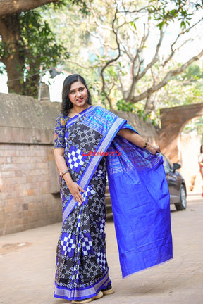 Blue Big Small Pasapali Sambalpuri Silk Saree