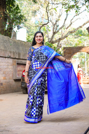 Blue Big Small Pasapali Sambalpuri Silk Saree