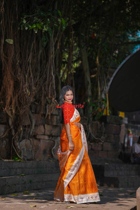 Mustard S White Khandua Silk Saree