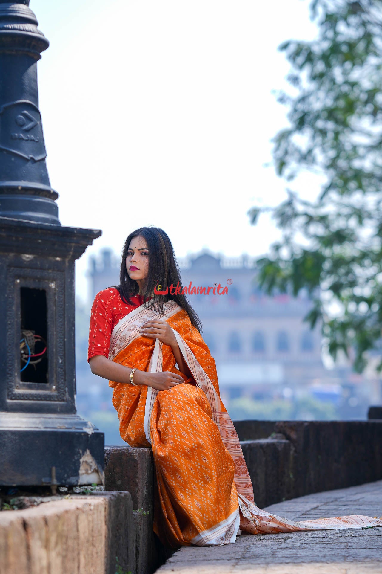 Mustard S White Khandua Silk Saree