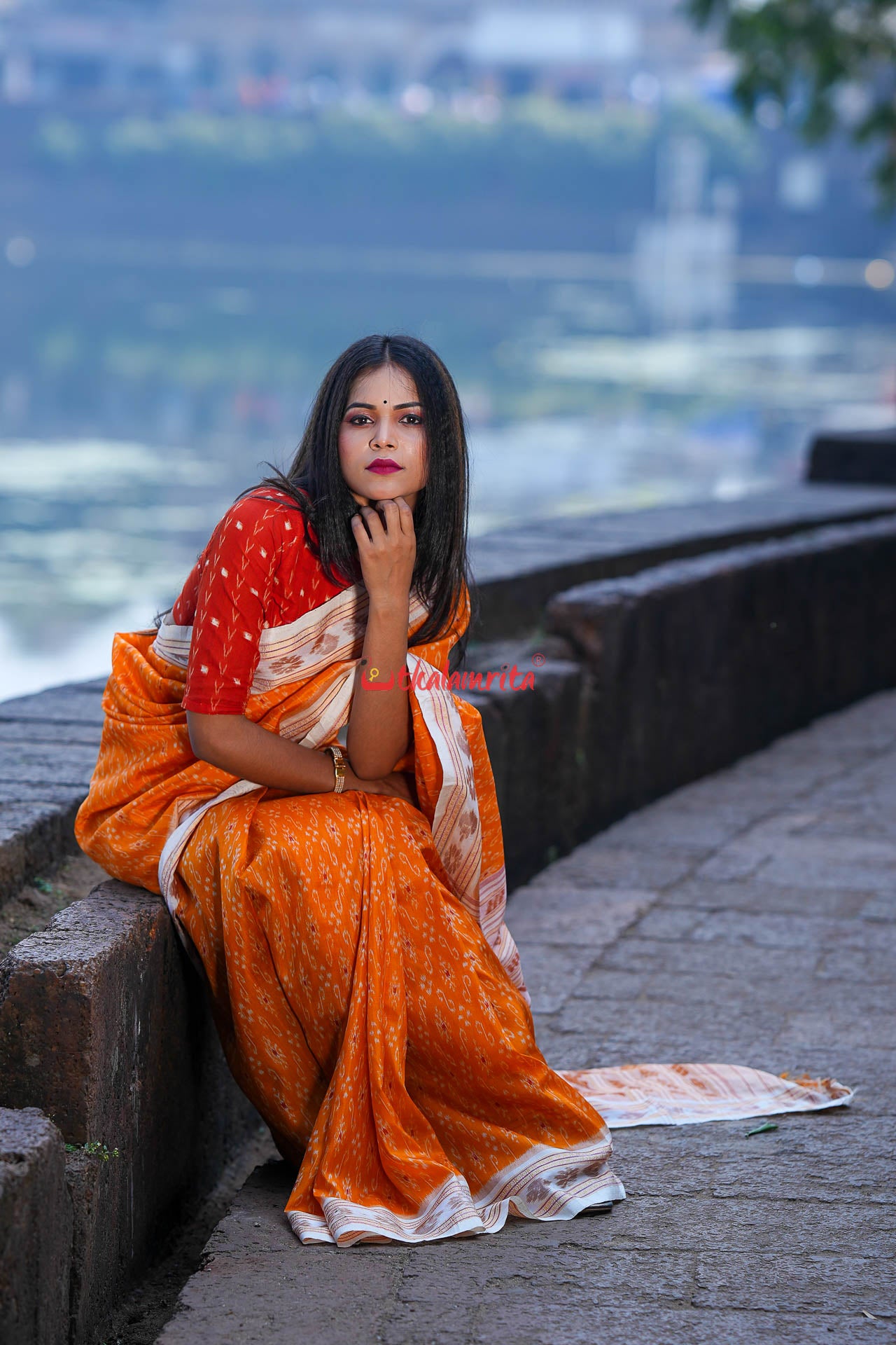 Mustard S White Khandua Silk Saree