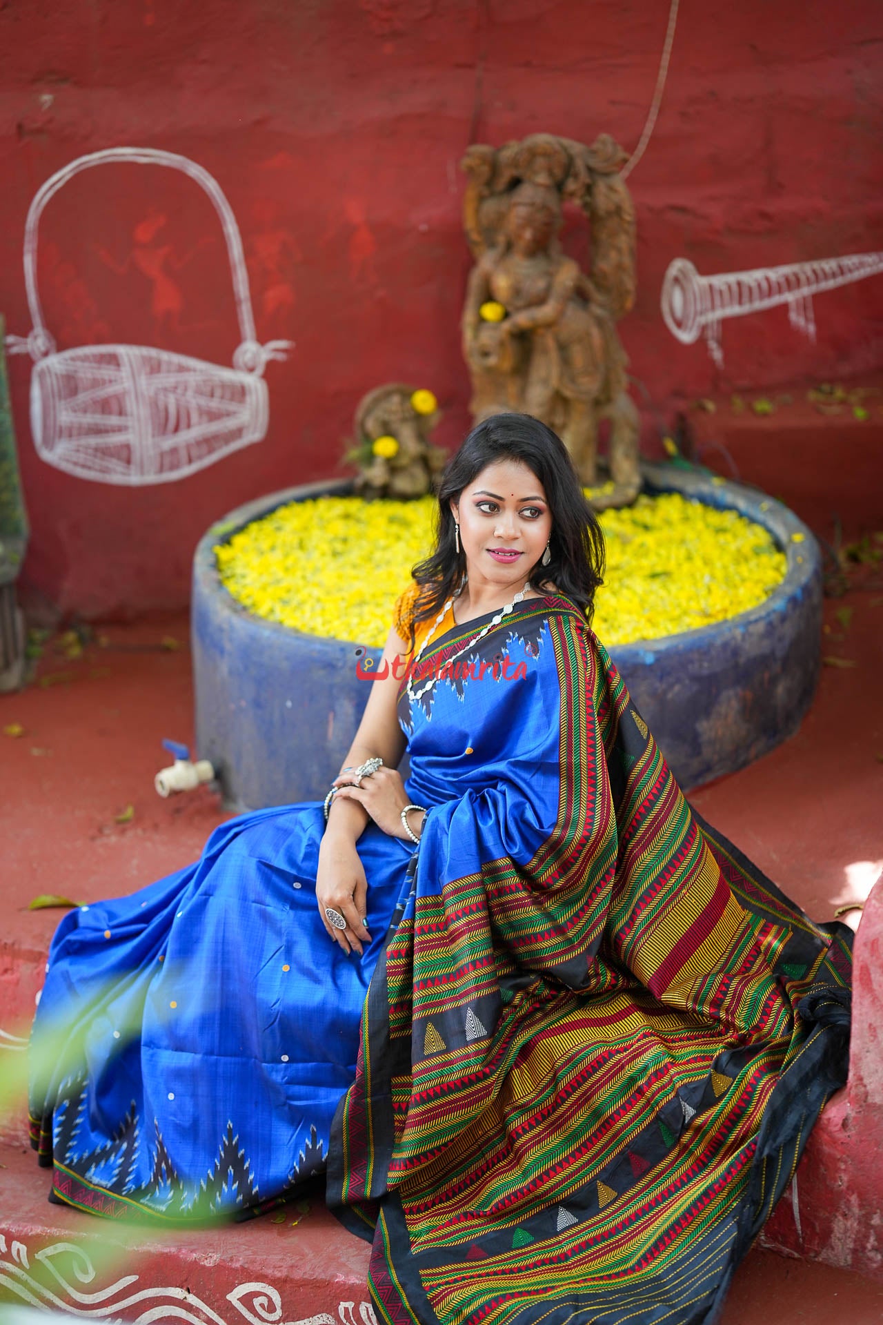 Electric Blue Dongria Silk Saree