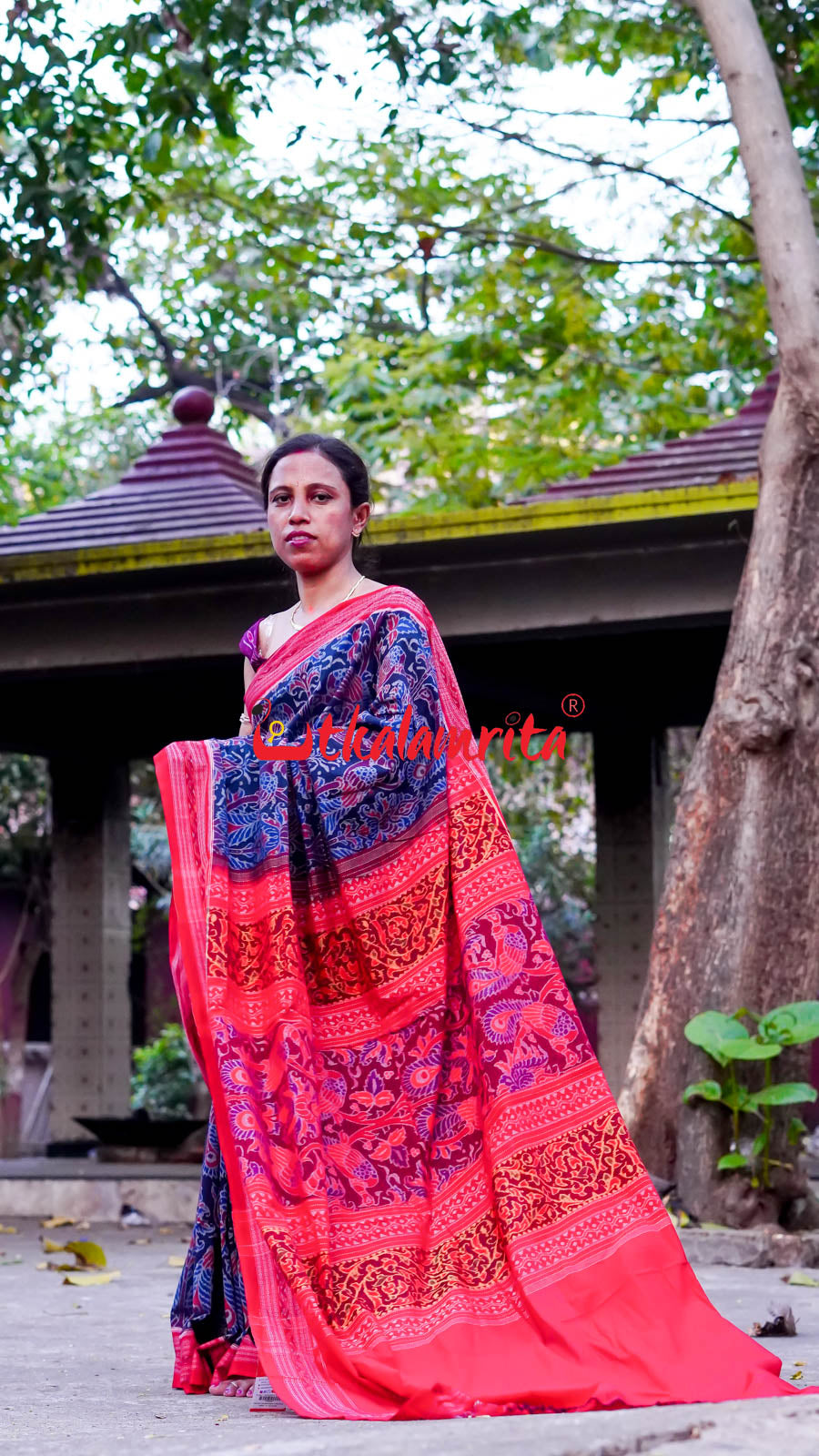 Peacocks Teal Sambalpuri Cotton Saree