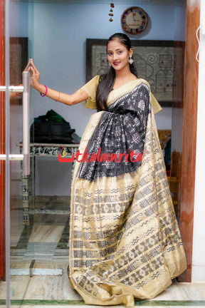 Black Earth Tribal Sambalpuri Silk Saree