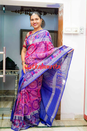 Double Machha Dhadi 4 Kuthi Konark Purple Sambalpuri Cotton Saree