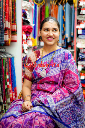 Double Machha Dhadi 4 Kuthi Konark Purple Sambalpuri Cotton Saree