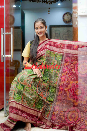 Double Machha Dhadi Bandha Green Peacock Sambalpuri Cotton Saree