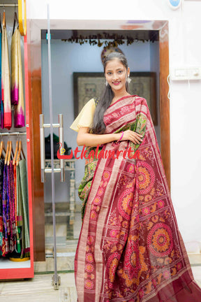 Double Machha Dhadi Bandha Green Peacock Sambalpuri Cotton Saree