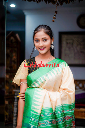 Fine Gopalpur Tussar Beige Green Saree