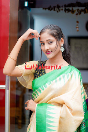 Fine Gopalpur Tussar Beige Green Saree