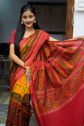 Half Half 5 Kuthi Konark Dual Color Sambalpuri Cotton Saree