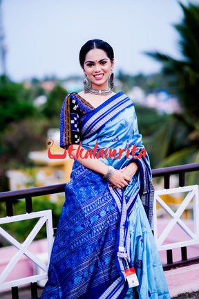 Aqua Tribal Bomkai Silk Saree