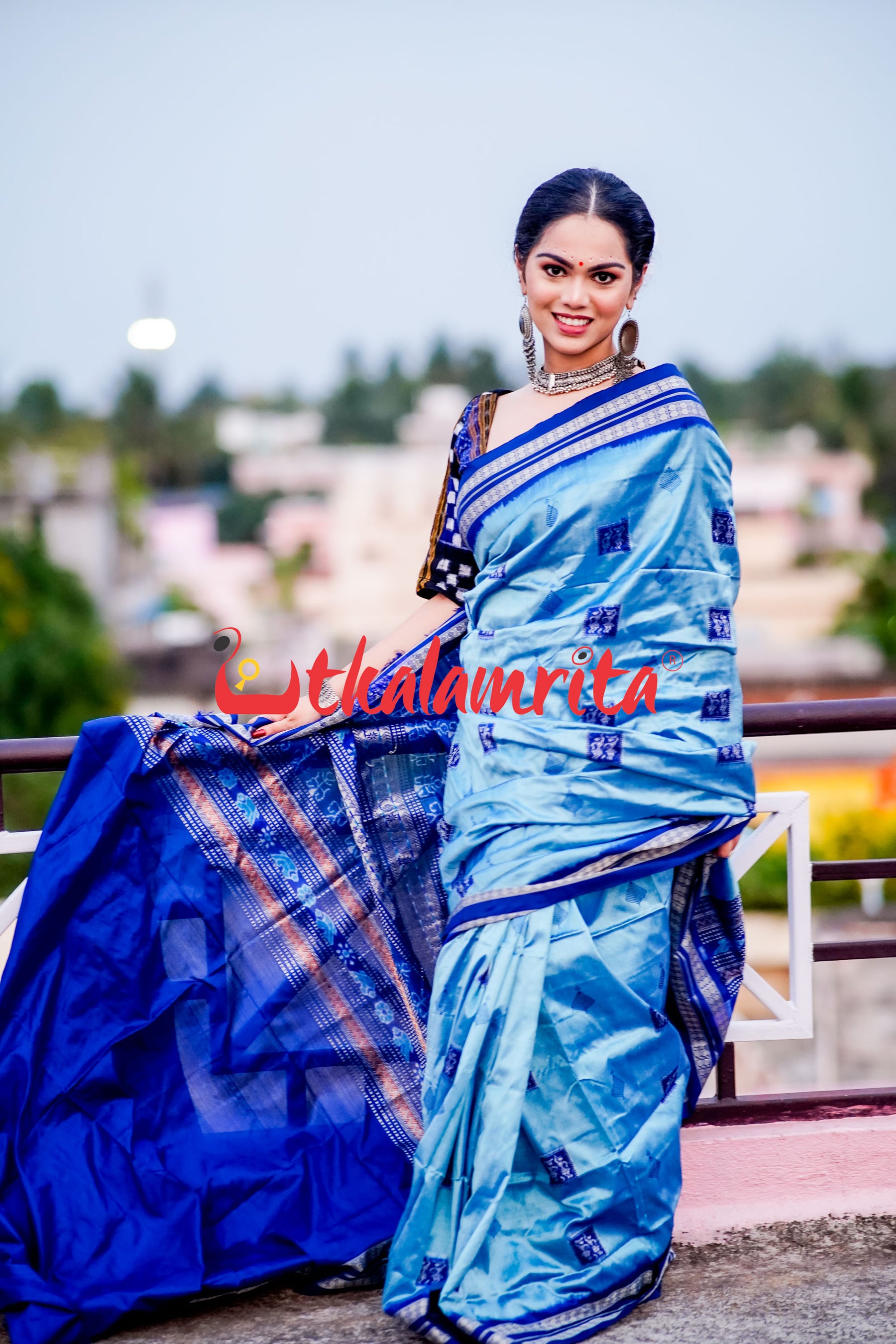 Aqua Tribal Bomkai Silk Saree