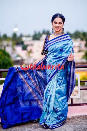 Aqua Tribal Bomkai Silk Saree