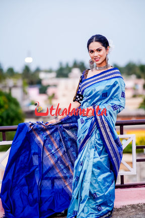 Aqua Tribal Bomkai Silk Saree