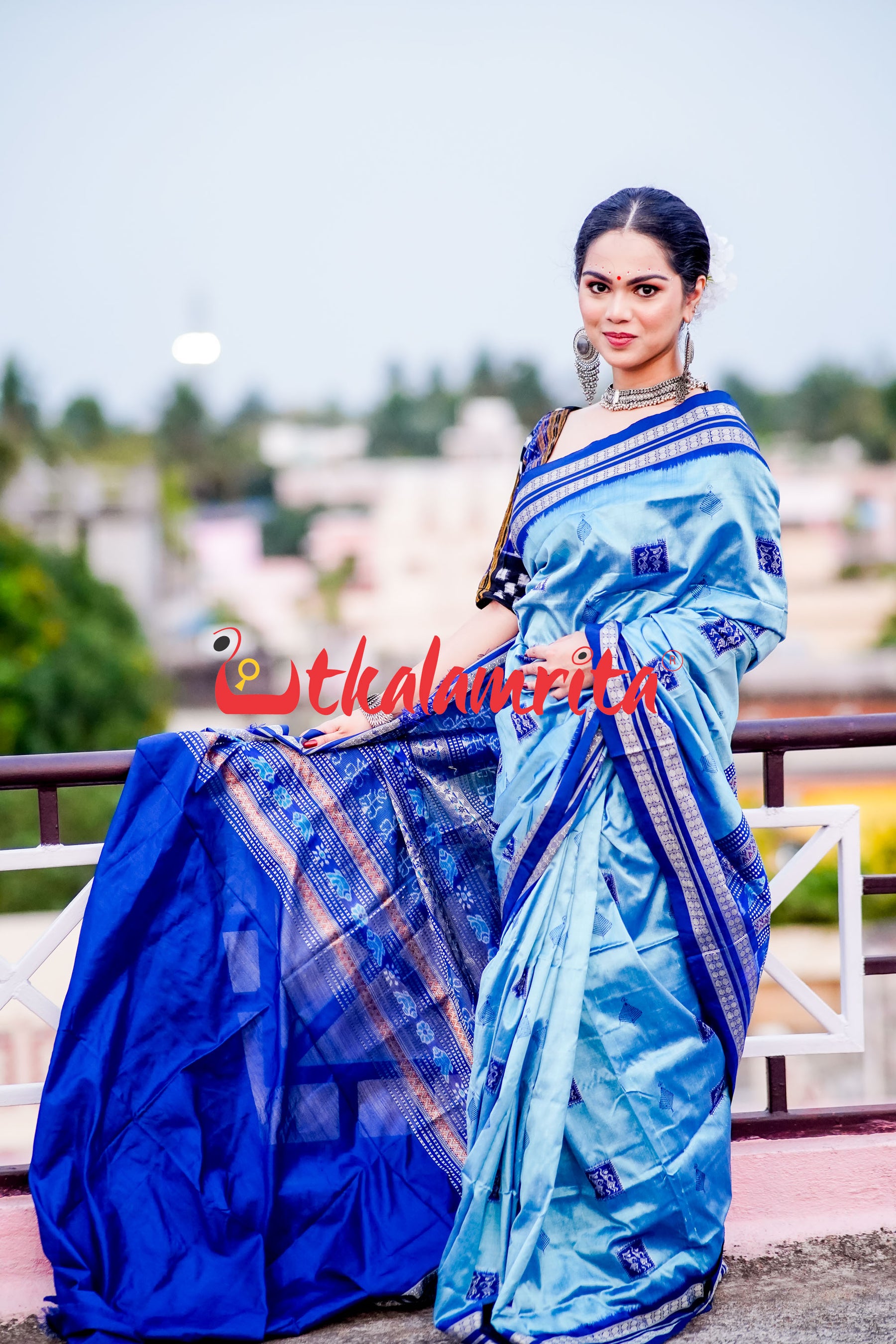 Aqua Tribal Bomkai Silk Saree