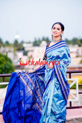 Aqua Tribal Bomkai Silk Saree