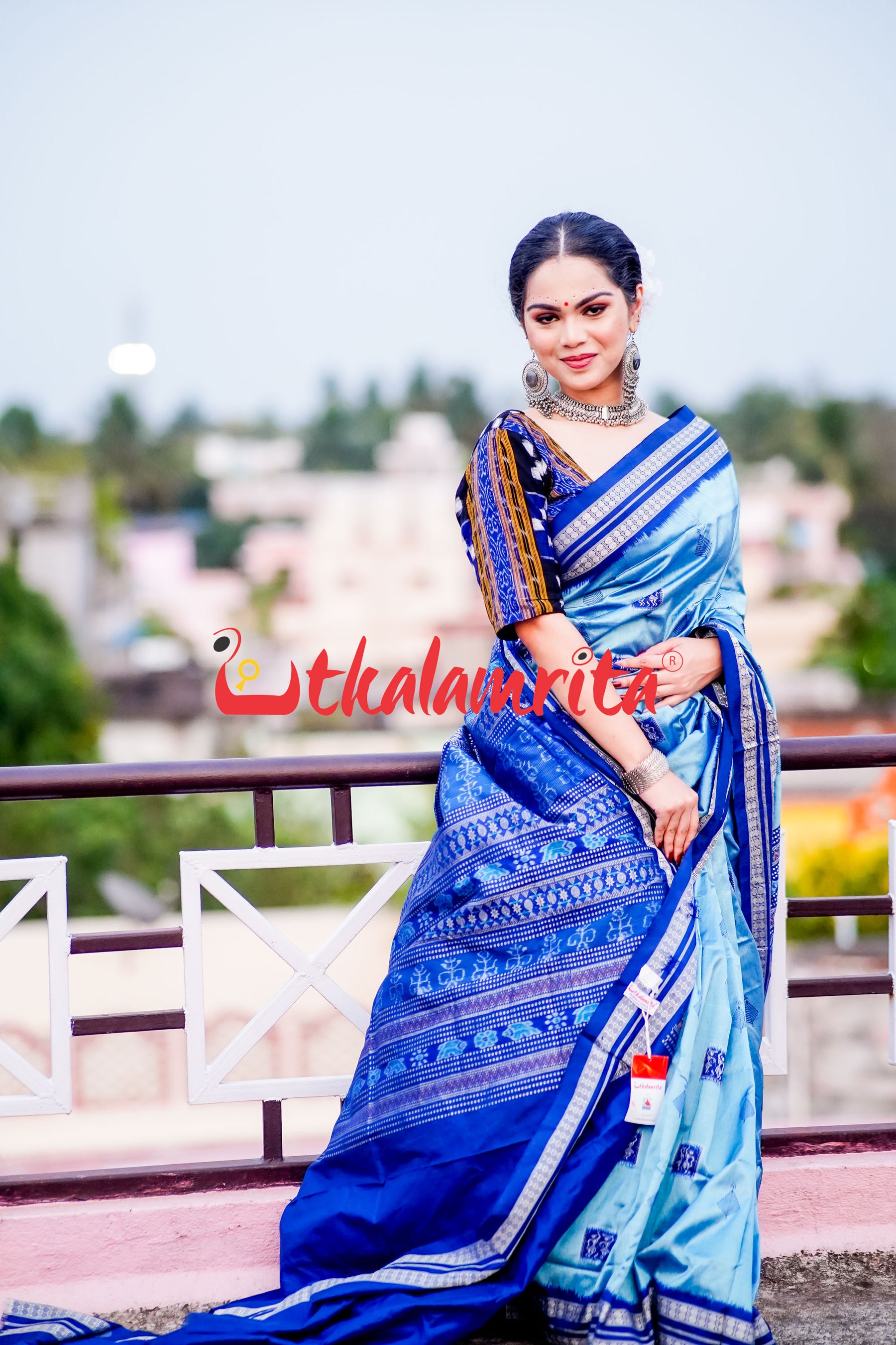 Aqua Tribal Bomkai Silk Saree