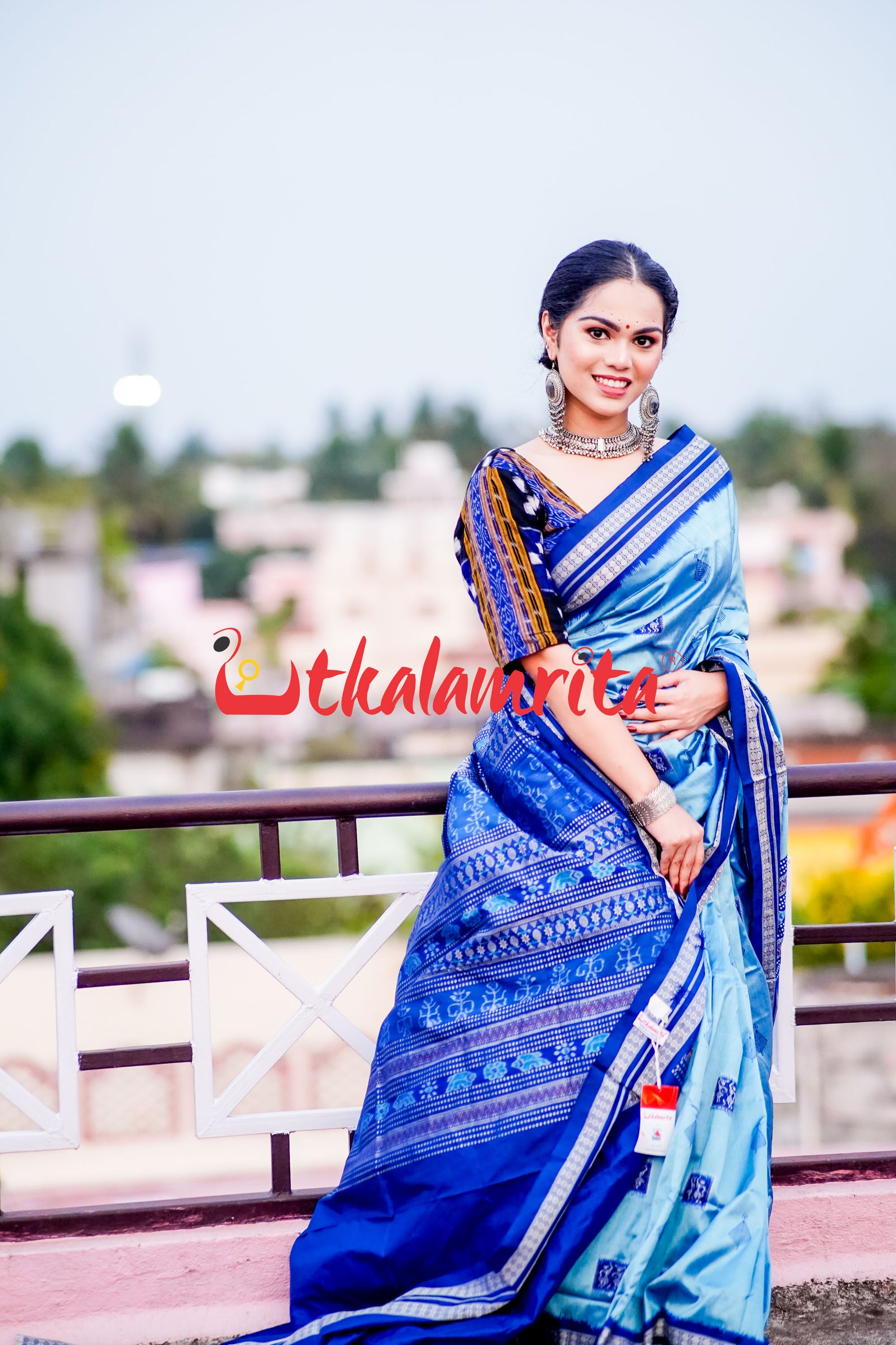 Aqua Tribal Bomkai Silk Saree