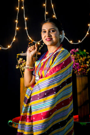 Blue Black Double Anchal Berhampuri Silk