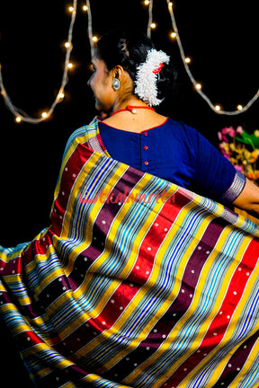 Blue Black Double Anchal Berhampuri Silk
