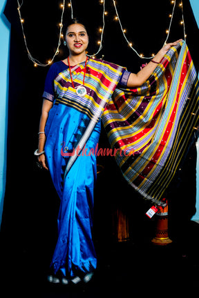 Blue Black Double Anchal Berhampuri Silk