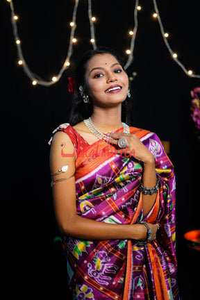 Purple Dotted Nabakothi Khandua Silk Saree
